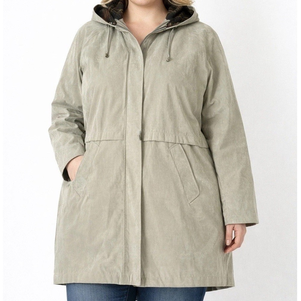 Liz Claiborne Barn Chore Coat Jacket Plus 1X Taupe Green Plaid Blanket Lined VTG